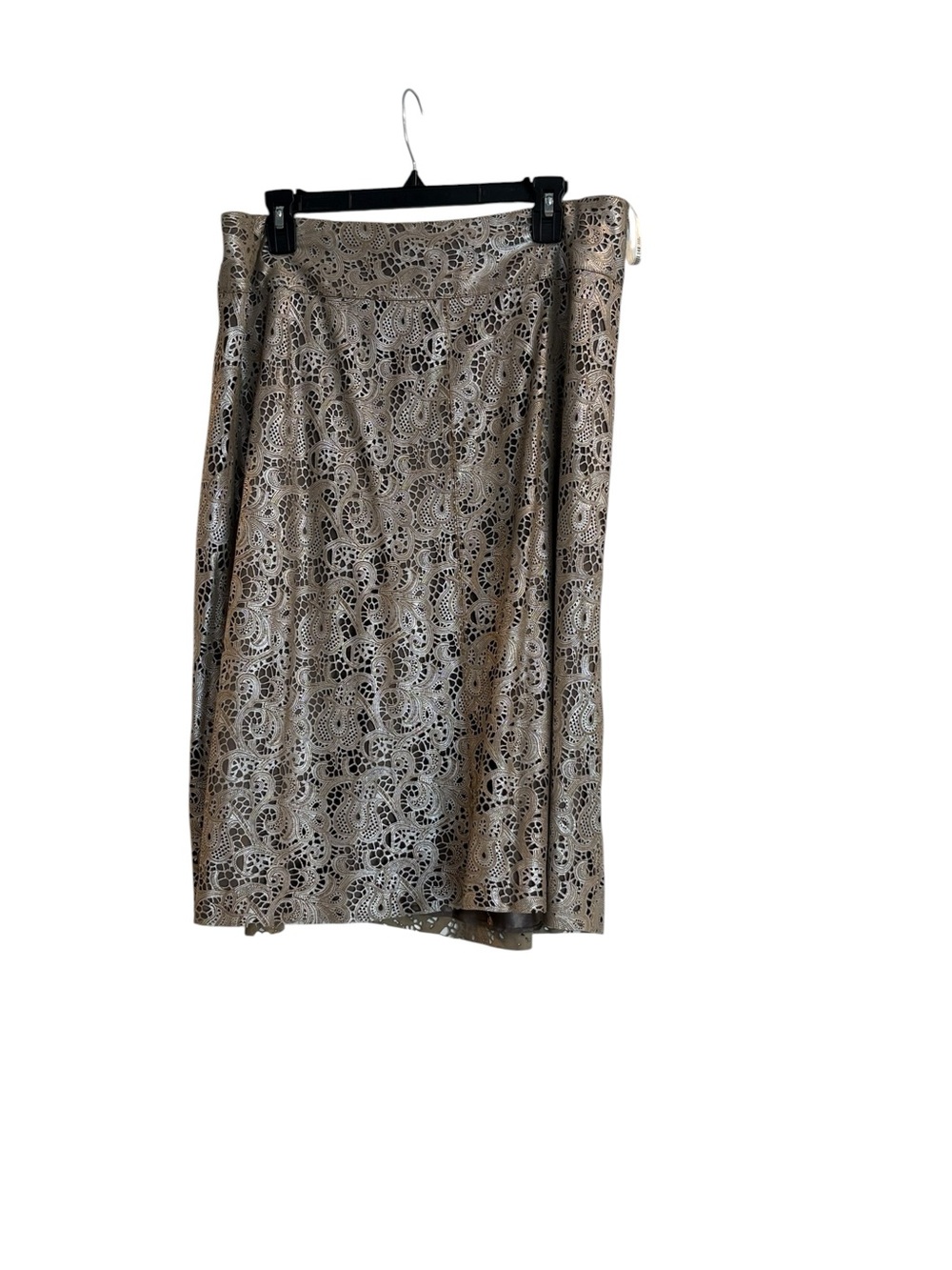 Lafayette 148 New York Taupe Lace Leather Midi Skirt